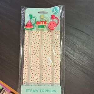 Bite Me Straw Toppers with Pink and Red Design